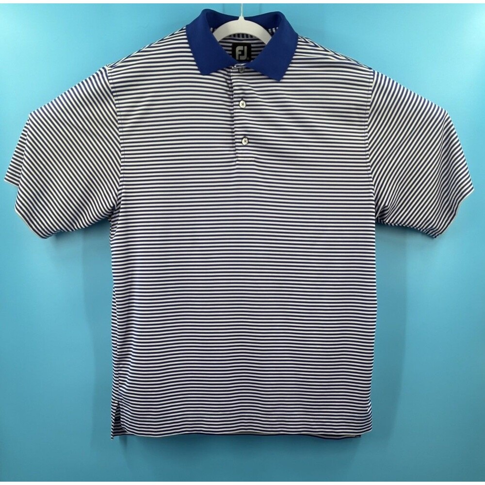 FootJoy Golf Polo Shirt Men’s Medium Blue White Striped Performance FJ